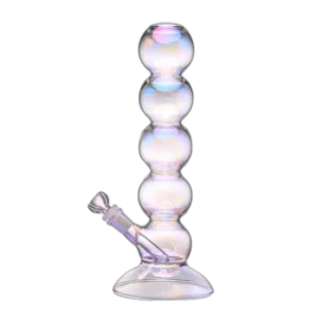 BIGFUN! Bubble Bong Water Pipe – 5-Stack Iridescent Borosilicate Glass
