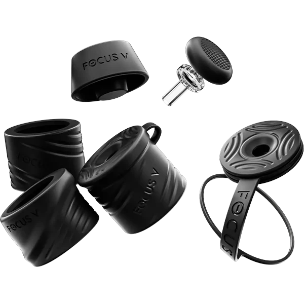Focus V CARTA 3 Swivel and Silicone Accessory Kit, contents laid out separately: cover, swivel cap, three silicone sleeves and strap