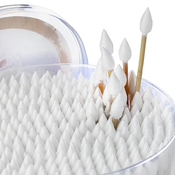 Open Glob Mops XL 2.0 tub packed with cotton swabs, a few pulled up and fanned out